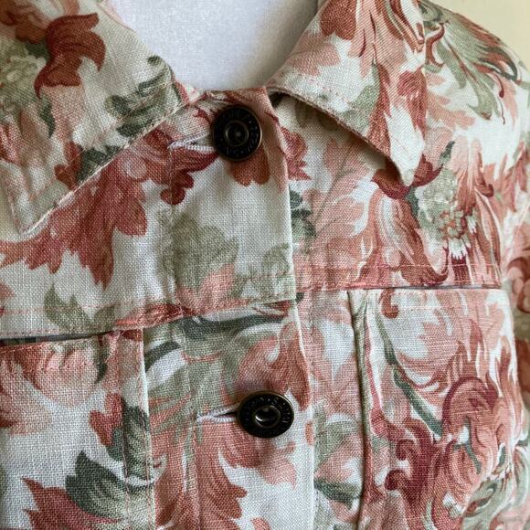 Saint Tropez West Vintage 90s Tapestry Print Trucker Jacket 100% Linen Sz L/XL - Picture 5 of 16